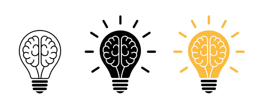 Brain with lamp idea concept illustration in modern vector style isolated for web and digital projects
