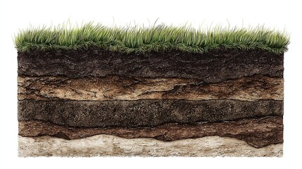 Soil structure cross section with grassy top and layered earth