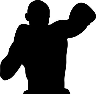 Boxer Punching Silhouette Black and White Graphic Vector