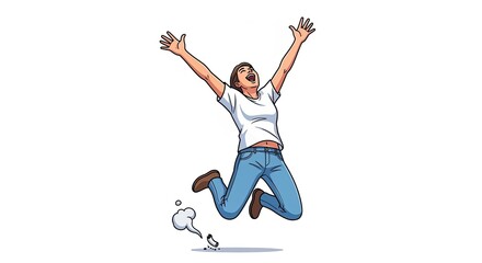 Fototapeta premium Woman Jumping With Euphoria Against Blank Background
