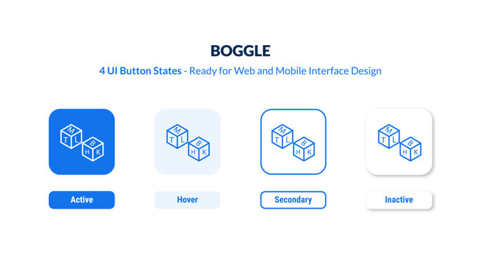 boggle UI button states set. Outline icon kit from activity and hobbies collection. Thin linear boggle, photographer, frame editable vector. Line vector boggle sign for web and mobile interface