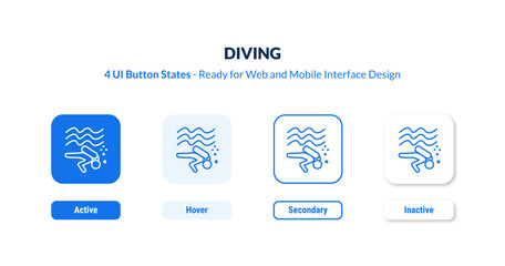 diving UI button states set. Outline icon kit from activity and hobbies collection. Thin linear diving, travel, tourism editable vector. Line vector diving sign for web and mobile interface