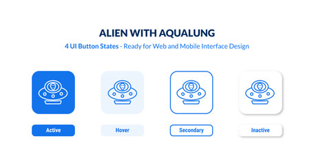 alien with aqualung UI button states set. Outline icon kit from astronomy collection. Thin linear alien with aqualung, space, science editable vector. Line vector alien with aqualung sign
