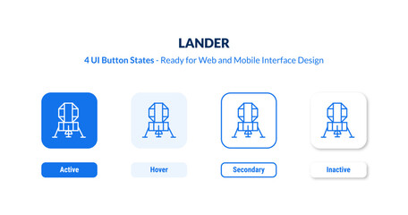 lander UI button states set. Outline icon kit from astronomy collection. Thin linear lander, space, astronaut editable vector. Line vector lander sign for web and mobile interface © IconArt