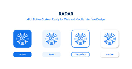 radar UI button states set. Outline icon kit from army collection. Thin linear radar, technology, wireless editable vector. Line vector radar sign for web and mobile interface