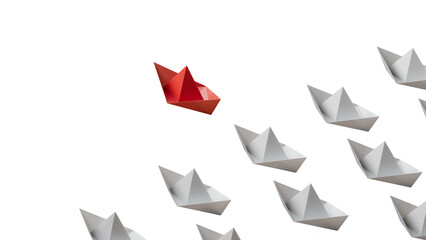 Obraz premium Different business concept.new ideas. paper art style. creative idea.Leadership concept with red paper ship leading among white.Supports PNG files with transparent backgrounds.