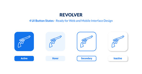 revolver UI button states set. Outline icon kit from army collection. Thin linear revolver, mechanical, repetition editable vector. Line vector revolver sign for web and mobile interface