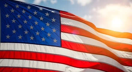 Obraz premium American flag waving in the sunlight