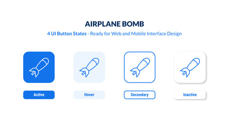 Naklejka premium airplane bomb UI button states set. Outline icon kit from army and war collection. Thin linear airplane bomb, aviation, bomb editable vector. Line vector airplane bomb sign