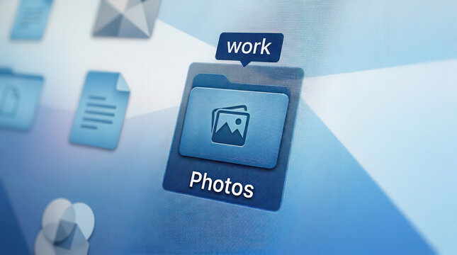 Digital File Management with Photos Folder Icon on Computer Screen