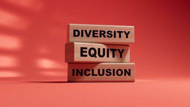 Diversity equity inclusion symbol. Concept words Diversity equity inclusion on wood cubes. Diversity, business, inclusion and equity concept.3D rendering