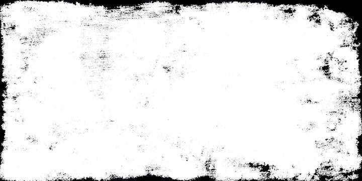 scratched monochrome grunge border texture with distressed black ink frame for creating vintage film effects, weathered photo overlays.