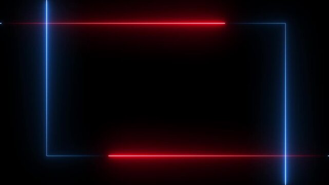 Abstract neon line picture frame on black background, Rectangular neon effect Animation. Fire Flame Gradually Appearing in A rectangle Frame. 4k animation video