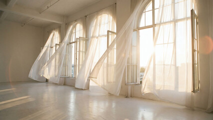 바람이 부는 화이트 커튼 룸