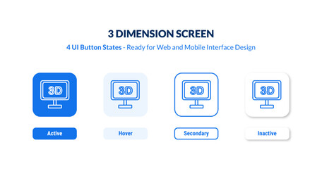 Obraz premium 3 dimension screen UI button states set. Outline icon kit from cinema collection. Thin linear 3 dimension screen, screen, dimension editable vector. Line vector 3 dimension screen sign
