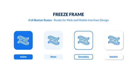 freeze frame UI button states set. Outline icon kit from cinema collection. Thin linear freeze frame, freeze, cold editable vector. Line vector freeze frame sign for web and mobile interface