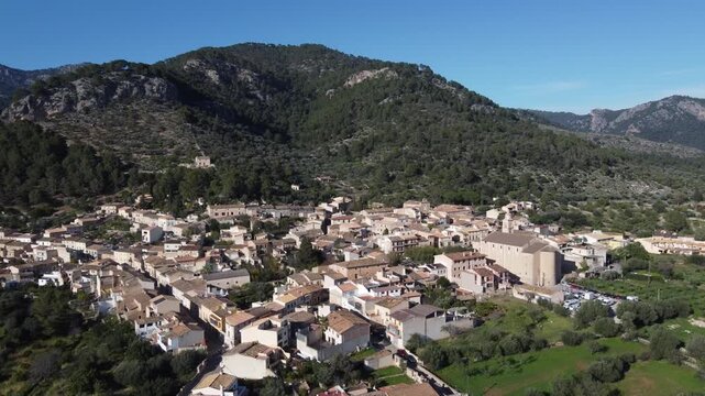 Orbiting around the village of Caimari, with the Tramuntana mountain range in the background. Mallorca, Spain.