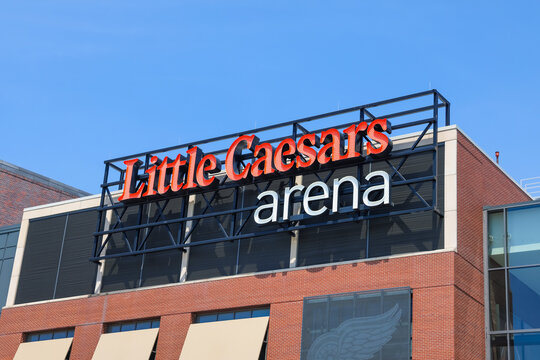 Little Caesars Arena signage in Detroit city