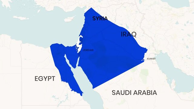Map animation showing the political projection of the greater Israel territory concept footage