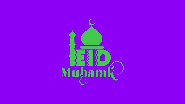 Eid Mubarak Typography met Moschee und Helmond animation on Purple color background. 4K video