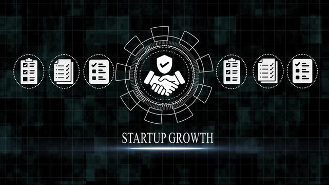 Startup Growth Concept with Handshake and Checkmarks on Dark Background business partnership security