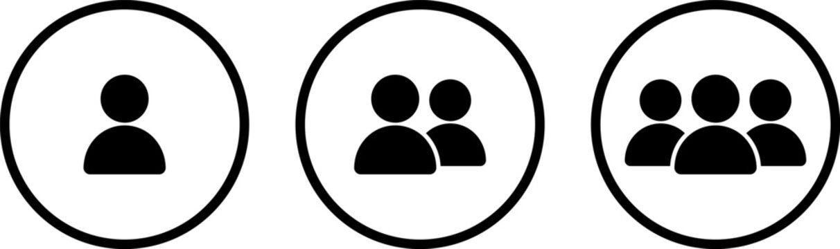 Icons representing different group sizes of individuals in circles