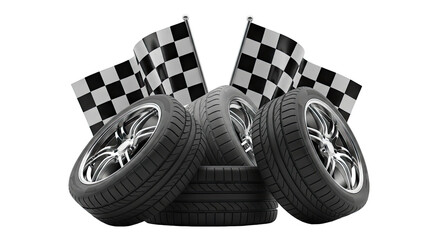 Fototapeta premium Racing Tires and Checkered Flags