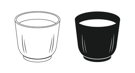 A simple black and white illustration depicts two rounded drinking glasses one light and one dark high quality professional detailed modern