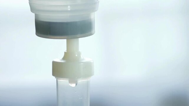 shallow depth focus of IV Fluids drop in medicine treatment in hospital with contains of NaCl. Sodium chlorine aka saline fluids for infusion