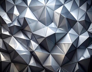 Fototapeta premium Abstract Geometric Metallic Low Poly Background With Reflective Faceted Triangles And Monochrome Depth