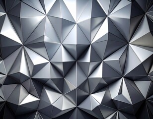 Fototapeta premium Abstract Geometric Metallic Low Poly Background With Reflective Faceted Triangles And Monochrome Depth