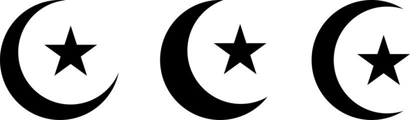 Three crescent moons each paired with a central star symbol in black and white. © MOHAMMAD RABBI