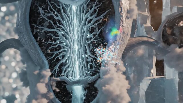 Female Fertility and Recurrent Pregnancy Loss Concept, 3D Frozen Septate Uterus Anatomy with Glowing Cellular Particles