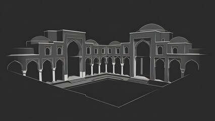 Obraz premium Symmetrical palace courtyard with domes, arches, and grand central entrance