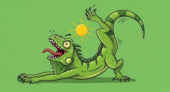 Playful Cartoon Dinosaur Lizard with Bright Colors and Dynamic Pose