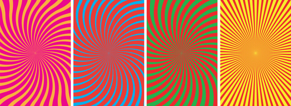 Set of colorful pop art spiral sunburst vector backgrounds eps 10