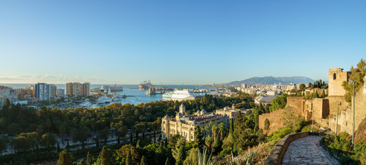 Obraz premium Skyline panorama of Malaga on sunny day. Spain