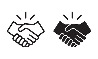 Fototapeta premium Two handshake icons showing agreement and partnership success with radiating lines and vibrant energy bursts