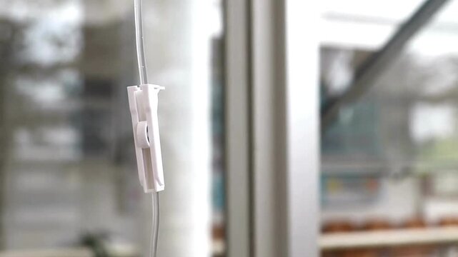 iv drip drops into the patient's room Closeup Saline solution or NSS fluid from IV bag NSS iv dripping tube infusion pumping in hospital chemotherapy