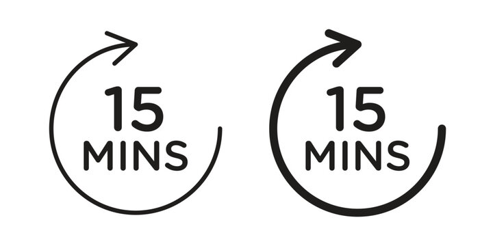 15 minutes icon element for graphic designs. line and flat symbols