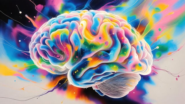 Vibrant abstract brain art exploding with color and energy.