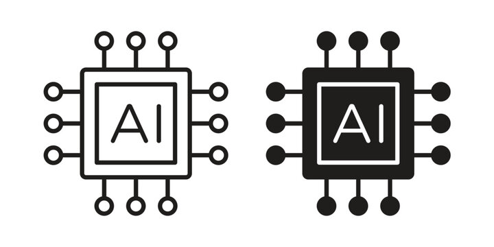 AI processor chip icon element for graphic designs. line and flat symbols