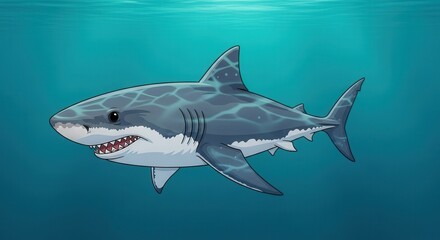 Obraz premium Realistic Illustration of a Great White Shark Swimming in the Ocean