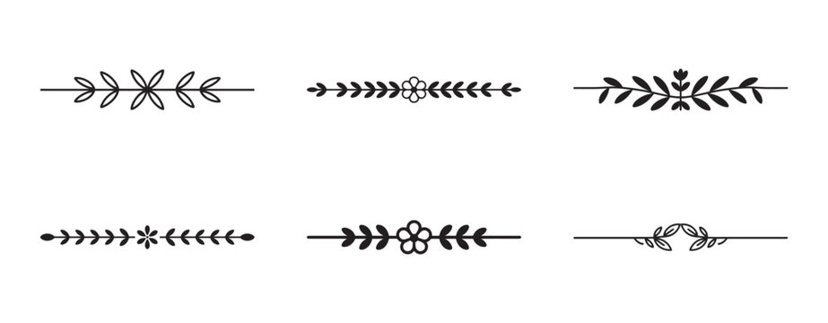 Six simple floral dividers and laurel wreaths for text decorations