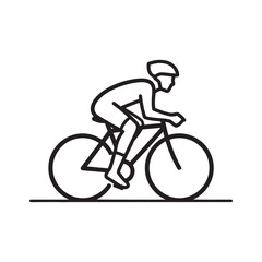 Fototapeta premium Cyclist Riding Bicycle Line Art Icon – Cycling Sport Minimal Outline Vector Illustration