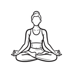 Obraz premium Woman Meditation Lotus Pose Line Art – Yoga Mindfulness and Wellness Minimal Outline Vector Illustration