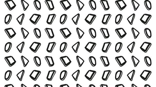 A stream of flat figures, similar to plates or phone screens, moves from bottom to top on the screen.