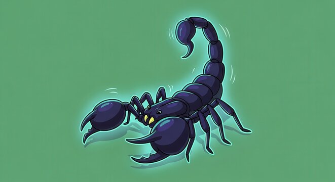 Detailed Illustration of a Scorpion with Claws and Tail on Green Background