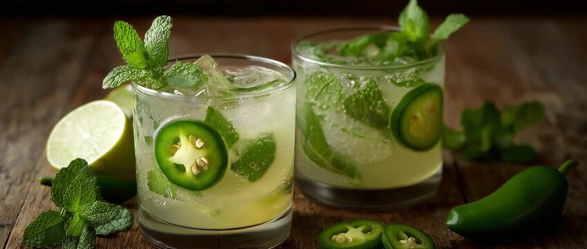 Refreshing Spicy Moscow Mule Cocktail with Jalapeno and Mint Garnish