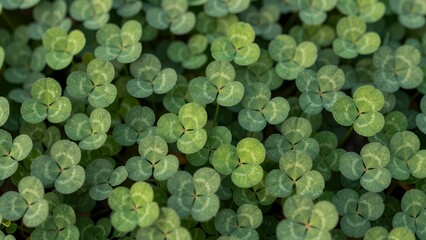 Close-up View of Vibrant Green Clover Leaves with Three-Leaf Patterns for Nature and Luck Concepts